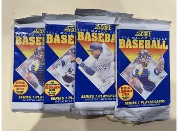 4 - 1992 Score Baseball Unopened Packs     16 Cards Per Pack    Lot Is For 4 Packs