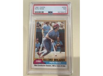 1981 Topps Pete Rose 1980 Record Breaker Card #205   Psa 7        Near Mint Condition
