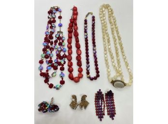 Vintage Jewelry Beaded Necklaces & Clip-On Earrings