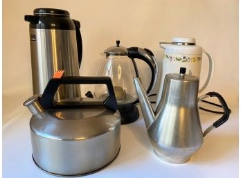 Mid Century Pewter Tea Kettle, Norway, Vintage Phoenix Coffee Warmer & Other Tea & Coffee Pots