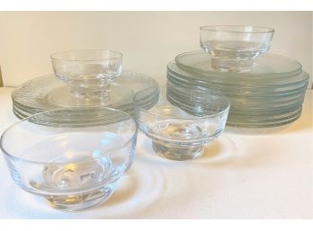 Four Never Used Glass Bowls & 12 Textured Glass Plates In Two Sizes & Two Vintage Arcoroc Plates, France