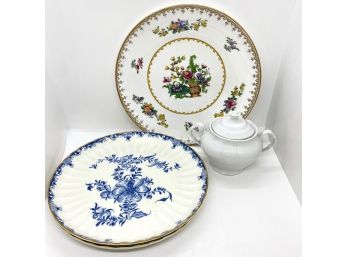 Vintage Spode & Mansfield Fine China Plates & Sugar Bowl With Silver Plate Interior Rim