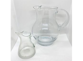 Two Vintage Block Glass Pitchers