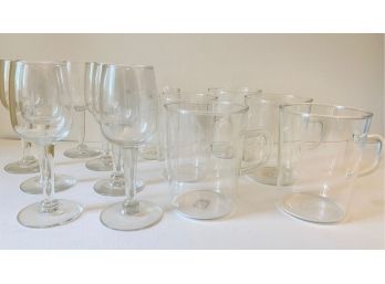 Six Schott Verran Glass Mugs, Germany & 7 Small Wine Glasses