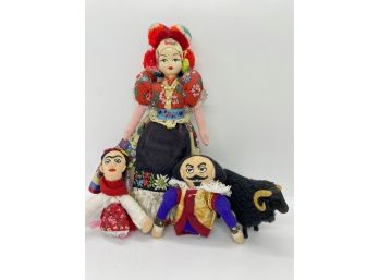 Vintage Hungarian Doll, Frida Kahlo & Shakespeare Finger Puppets & Ram
