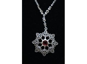 925 Sterling Silver With Marcasites And Red Stone Necklace China