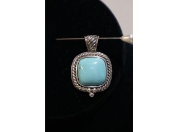 925 Sterling Silver With Turquoise Pendant Signed 'GSJ'