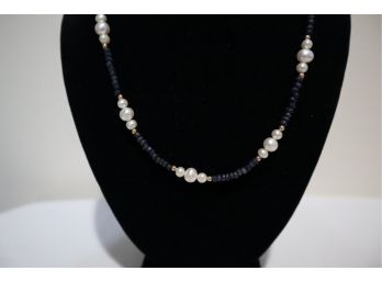 585 (14K) Yellow Gold With Pearls And Blue Stones Necklace