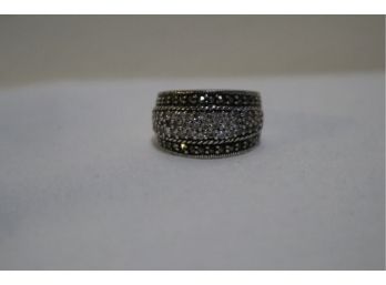 925 Sterling Silver With Clear Stones And Marcasites Ring Signed 'CFJ' Size 8