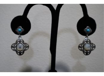 925 Sterling Silver With Turquoise And White Stone Earrings By Carolyn Pollack Relios Inc.