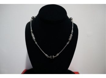 925 Sterling Silver With 18K Gold Embellishments And Black Stones Necklace Signed 'BA' Indonesia