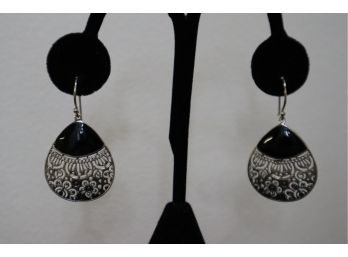 925 Sterling Silver With Onyx Earrings Signed 'CFJ'