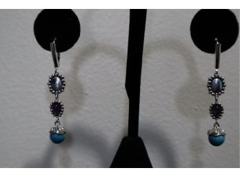 925 Sterling Silver With Turquoise, Abalone, And Purple Stone Earrings By Carolyn Pollack Relios Inc.