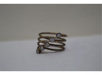 925 Sterling Silver With Clear Stones And Bronze Looking Overlay Ring Signed 'AT' Size 9