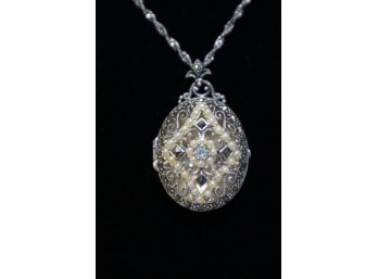925 Sterling Silver With Marcasites, Pearls And Light Blue Center Stone Locket China 925 Sterling Chain Italy