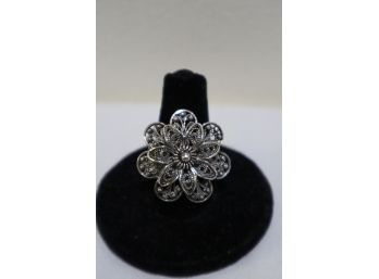 925 Sterling Silver Flower Ring Signed 'DGS' Turkey Size 8