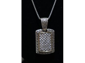 925 Sterling Silver With 14K Gold Embellishment And Clear Stones Pendant Signed 'NF' Thailand And 925 Chain