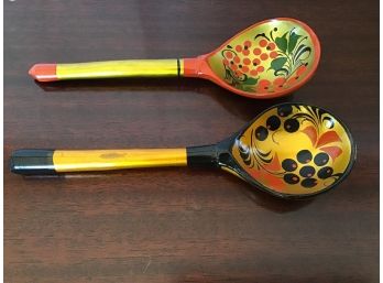 Pair Of Russian Khokhloma Wooden Spoons
