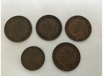 Coins From UK - King George V -  Includes 1914, 1937 And 1939 Pennies, 1942 Half Penny