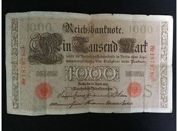 German 1000 Mark 1910 Reichs Bank Note
