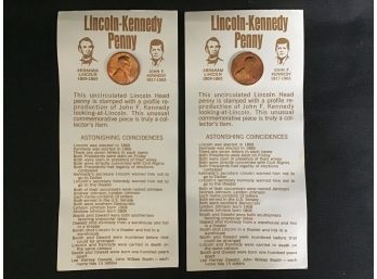 Set Of 2 - 1973 Lincoln Kennedy Commemorative Pennies, Uncirculated Collectors Pieces