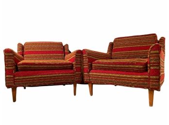 Vintage 1960s Upholstered Lounge Chairs With Tapered Legs