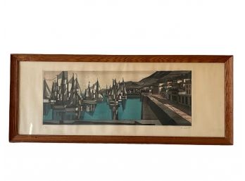1958 Signed & Numbered 6/50- Rolf Curt Print Of Sailboats. (See Description For Details)