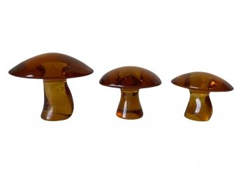 3 Amber Glass Mushrooms