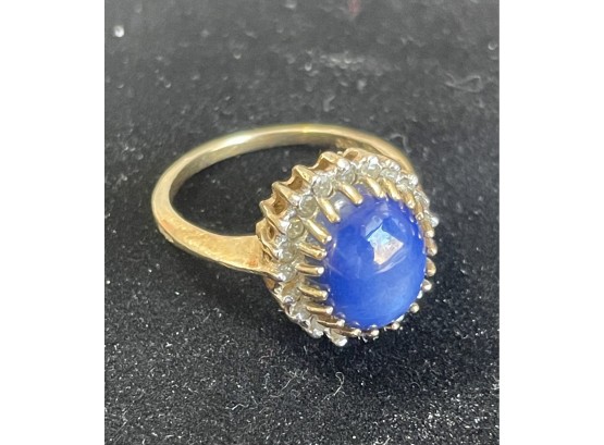 10k Gold Star Sapphire And Diamond Ring  Size 8 1/2
