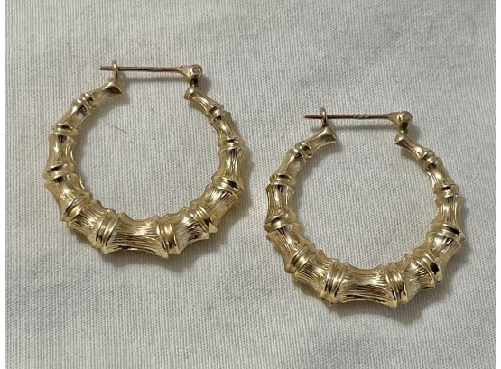 Classic 14k Yellow Gold Bamboo Style Hoop Pierced Earrings