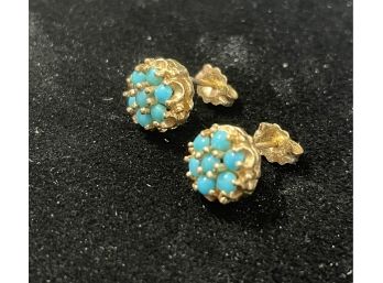 Pr. 14k Gold Turquoise Earrings .stamped 14k Tested 14k