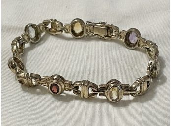 Sterling (Marked 925) 'GS' Signed Bracelet With Colorful Stones