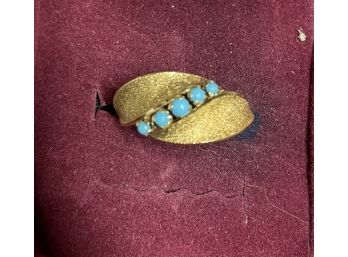 14k Gold Modern Style Ring With 5 Small Round Turquoise Stones