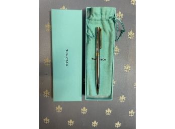 Tiffany & Co Signed Gold Plated  Ball Point Pen  In The Box And Bag