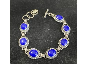 Vintage .925 Sterling Silver And Blue Stone Cabochon Bracelet
