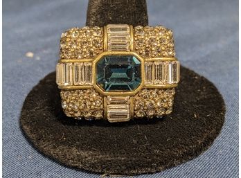 Rare Heidi Daus 'Present' Cocktail Ring With Blue Stone And Rhinestones Size 11.75