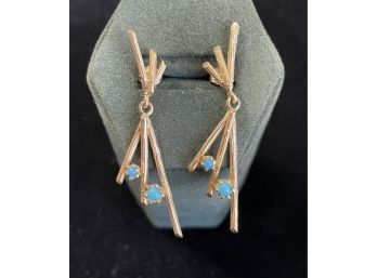 14 K Gold And Turquoise  Drop Earrings  1 1/2 Inches Long
