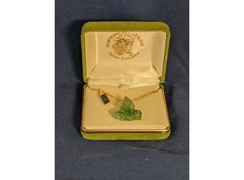 Vintage Jade & Genuine Diamond Bird Pendant On Gold Filled Chain