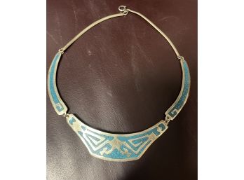 Vintage Turquoise And Sterling Silver Necklace .