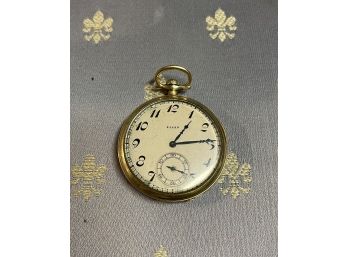 14k Gold Elgin Mans Pocket Watch . Open Face 2  Inches In Diameter