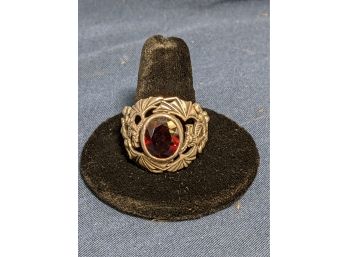 Large Ring With (Size 12.75) Blood Red Faceted Stone And  Dragons Holding It Up