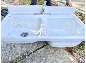 Vintage 42' Cast Iron Double Basin Sink