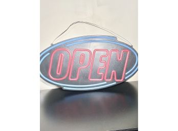 OPEN Animated LED Sign With Chains, Oval - Blue & Red