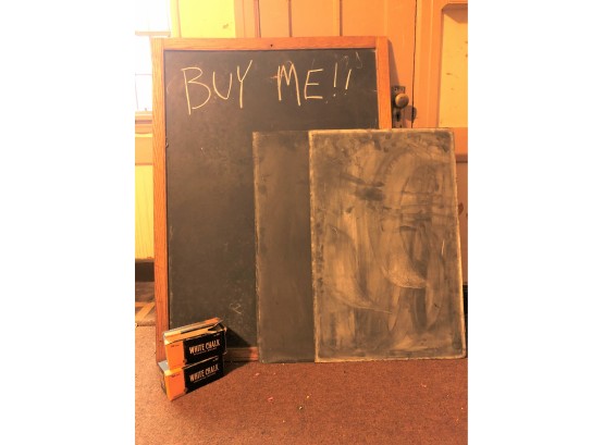 A Trio Of Vintage Black Boards With Chalk