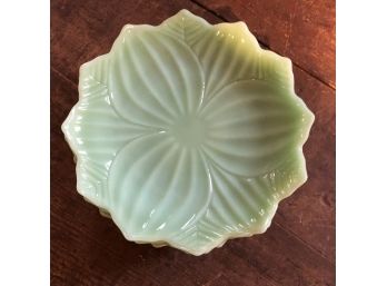 A Small Set Of Vintage Green Pressed Glass Dishes
