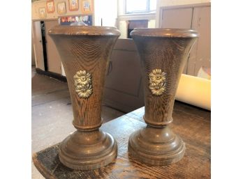 A Pair Of Wooden Altar Vases With Metal Liner