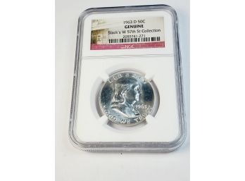 1963 Franklin Half Dollar In NGC Slab Graded Genuine From Stack's W 57 St. Collection