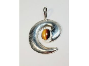 Vintage Sterling Silver And Tigers Eye Stone Pendant