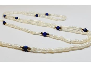 Baroque Freshwater Pearl And Lapis Necklace