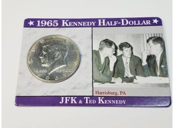 1965 Kennedy Silver Half Dollar UNC Sealed In History And Info Card